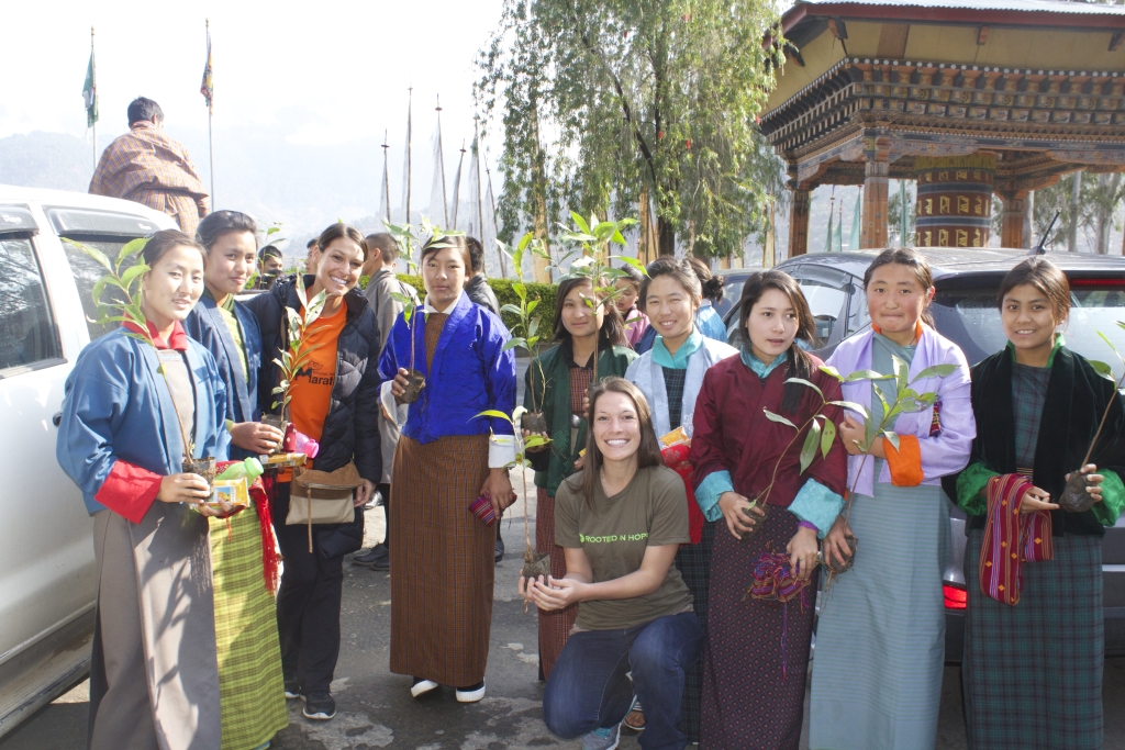 Students at Punakha High School plant 108 trees on March 7. 
